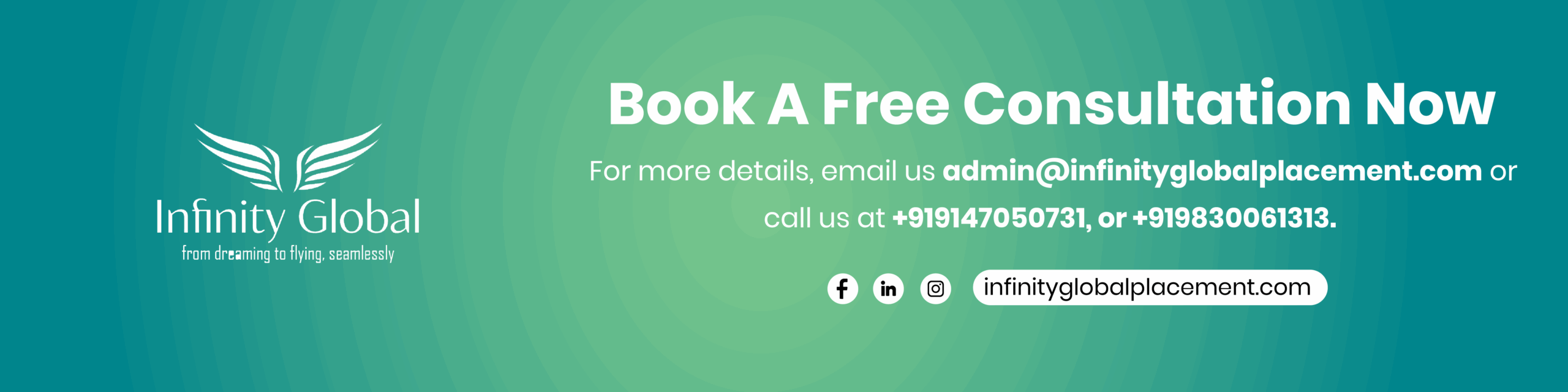Infinity Global banner with the text 'Book A Free Consultation Now'